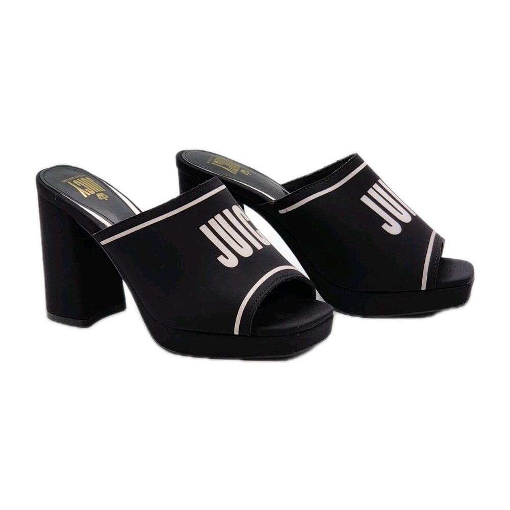 Juicy Couture Juicy Girly Womens Size 8.5 M Heeled Sandals Black White Logo - Picture 8 of 16